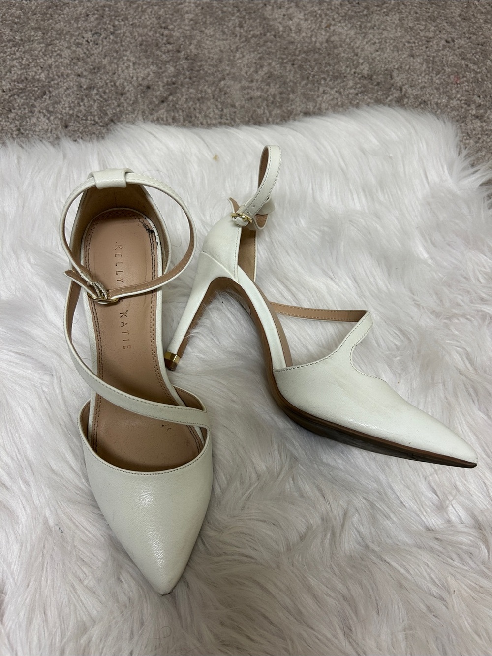 Kelly & Katie White Pointed-Toe Ankle-Strap Heels